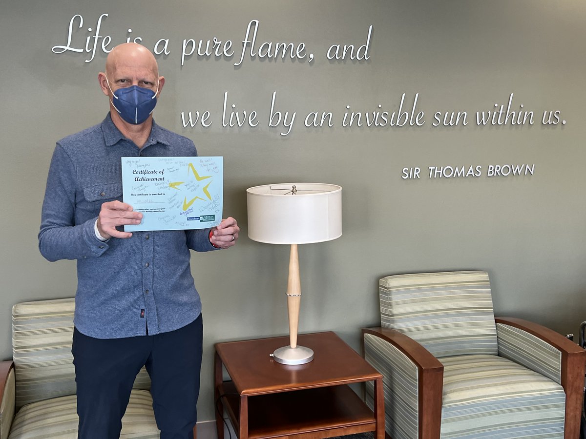 PresLovell's tweet photo. Today, I received my last round of chemo treatment, and I’m really excited to be done with it. Thank you to the @MarquetteU community for continuously keeping my family and me in your prayers. What a great way to start the #NationalMarquetteDay festivities! https://t.co/VbYnXRP1Jf