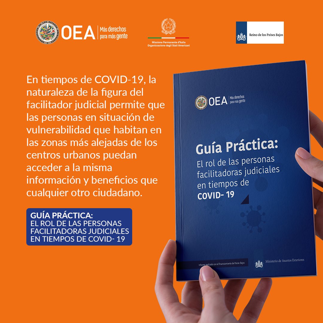 PIFJOEA's tweet photo. En concepto de apoyo, los Servicios de Facilitadores Judiciales tienen a su disposición una Guía Práctica sobre el rol de las personas facilitadoras judiciales en tiempos de COVID-19, elaborado por el @DSDSM_OEA.  
👉 https://t.co/udPOXOfZzm https://t.co/OFBkPXB5gt