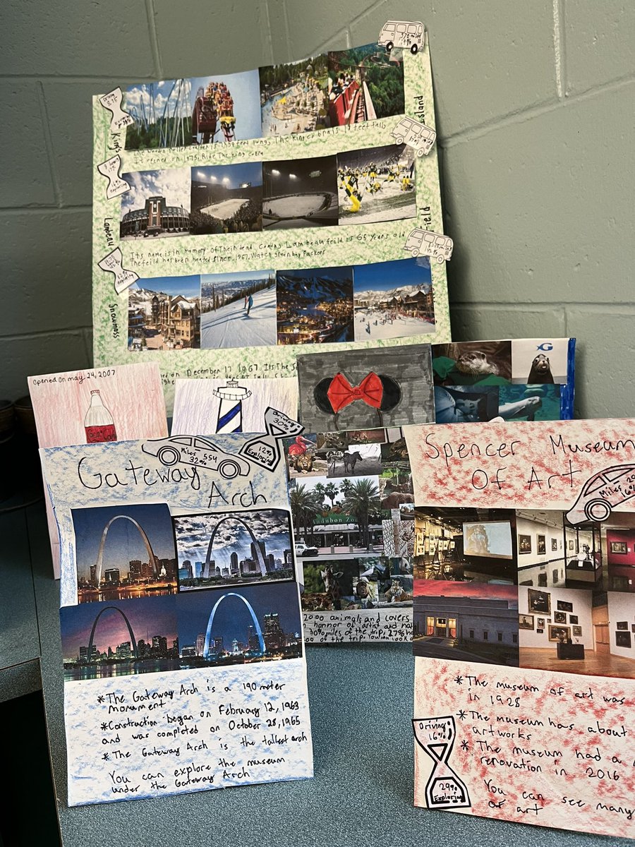 BRDamminger's tweet photo. We are going on a Road Trip…with ratios &amp; percents! Students designed their dream route, while calculating time &amp; miles for each stop along the way! https://t.co/ngI2J9OFnR