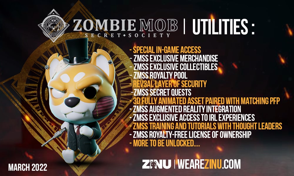 Unlocking utility and access both on and off the blockchain... 💎🧟‍♂️🐶

#ZINU #ZombieMob #NFT #ZMSS #utility #access #phygital #crypto #NFTs #ethereum #thefuture