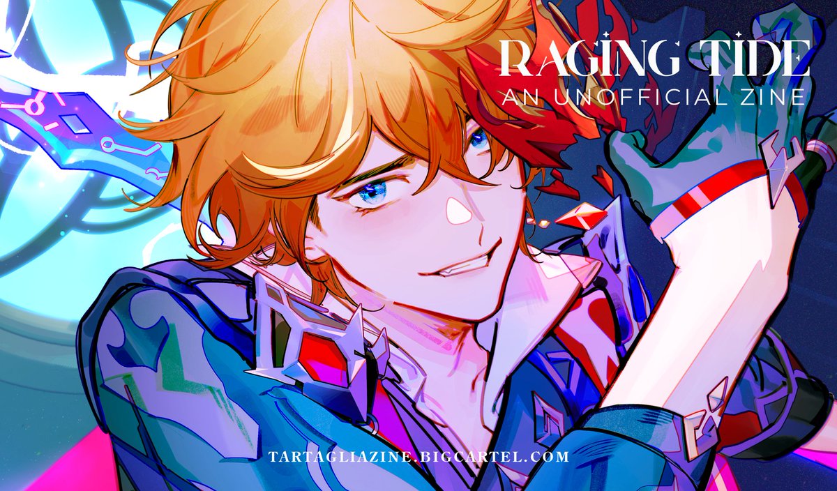 tartaglia (genshin impact) 1boy male focus gloves blue eyes mask orange hair solo  illustration images