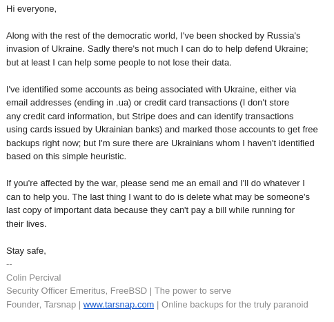 Rendello_'s tweet photo. Just received this from @Tarsnap. I'm very glad to see this. https://t.co/NT6ZvwBHpd