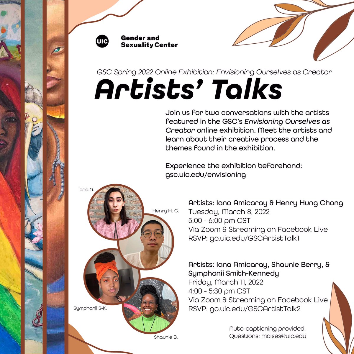 UIC_GSC's tweet photo. Join us for two Artist Talks feat. artists of the GSC's online exhibition "Envisioning Ourselves as Creator." Tues 2/8, 5pm CST: Iana A. &amp; Henry H. C.; Fri. 2/11, 4pm CST: Iana A., Shaunie B., &amp; Symphonii S-K. Meet the artists &amp; learn about their creative process. RSVP in bio. https://t.co/wgdznvs3MO