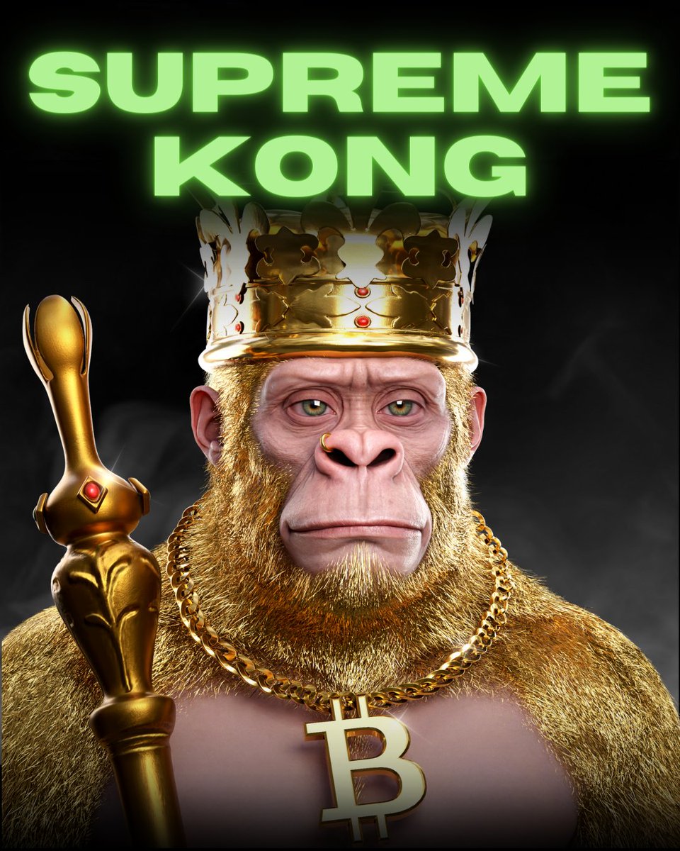 SupremeKong's tweet photo. Supreme Kong is changing the NFT game with one of a kind, hand-drawn art by Hossein Diba and 50% royalty shares for all holders💥. The Big Reveal is taking place on Feb 27, 2022 - so don’t wait 🦍. Buy on OpenSea now and join Supreme Kong on Discord: https://t.co/CR2YmUsGiw https://t.co/zBbiVNXRcL