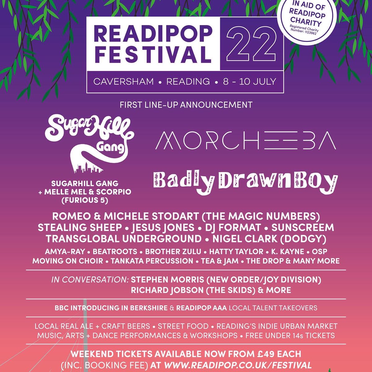Readipop's tweet photo. Down to our last 100 first release weekend tickets for Readipop Festival 2022 on 8-10th July at Christchurch Meadows, Caversham (10 mins walk from Reading Station) https://t.co/LZ8LI284H8 All profits to Readipop music charity #readipop #readipopfestival #musicchanginglives 🎶🎪🎉 https://t.co/Ko9dfOK3yC