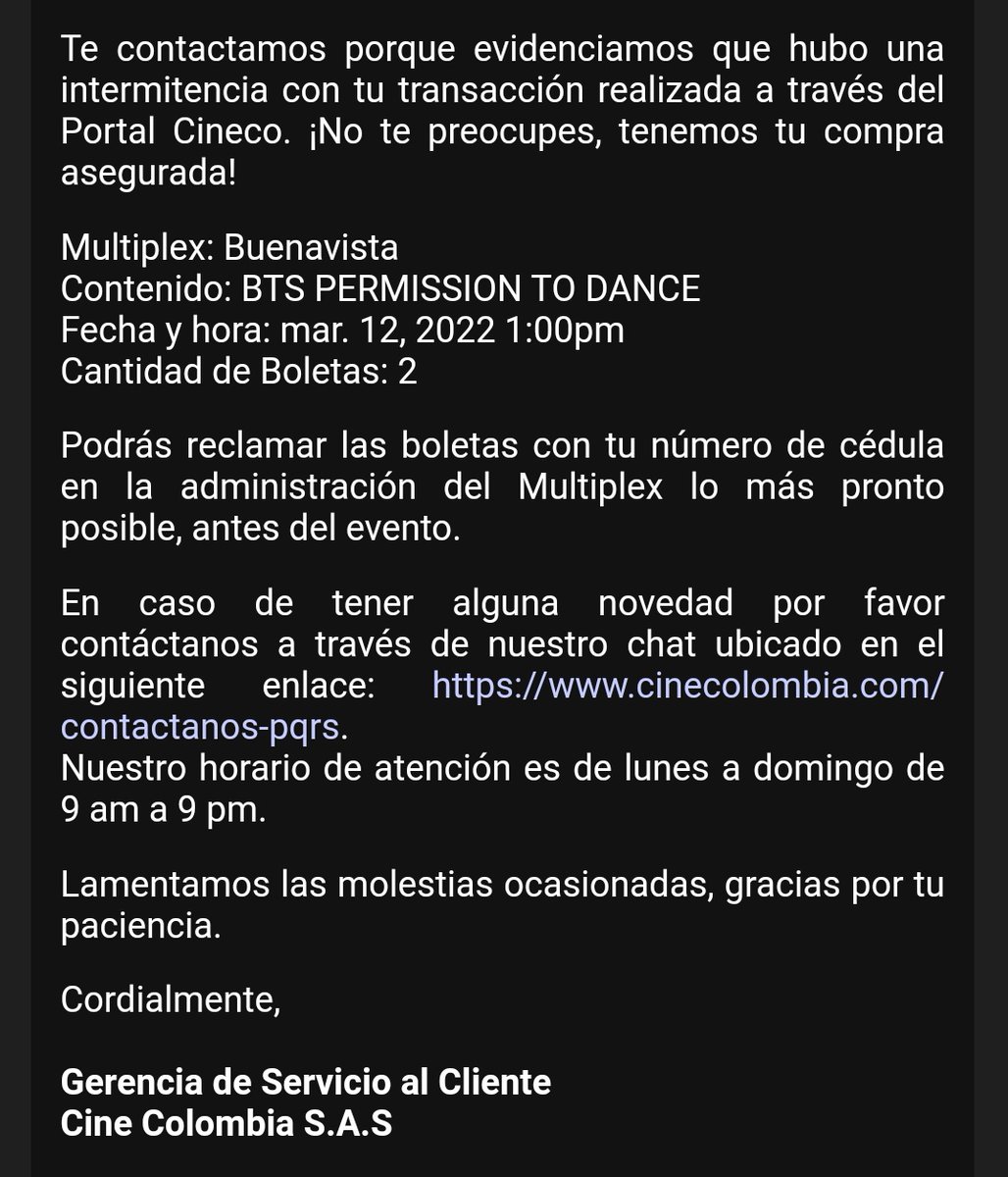 melojoonnie's tweet photo. @kthv_luvrs ¡Hola! Revisa bien tu bandeja de spam y quizás te mandaron el mismo correo que a mí diciendo que tus entradas están ya en el cine y solo tienes que ir a reclamarlas, te sugiero que vayas al cine a buscarlas, así me pasó y ya tengo las mías ♡ https://t.co/AlCnHkJBOS