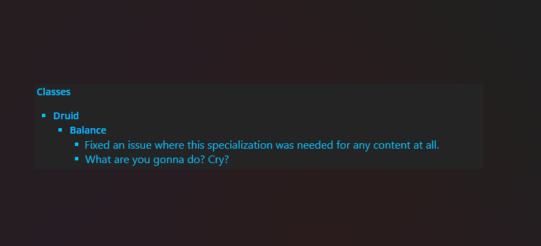 Mr__Dread's tweet photo. part 2 of 2, leaking original patch notes for 9.2
#EternitysEnd #Warcraft #worldofwarcraft #moonkin #freeboomies #yesimcrying #whatdoimainnow #twitteroth https://t.co/YqNzMJ3nOz