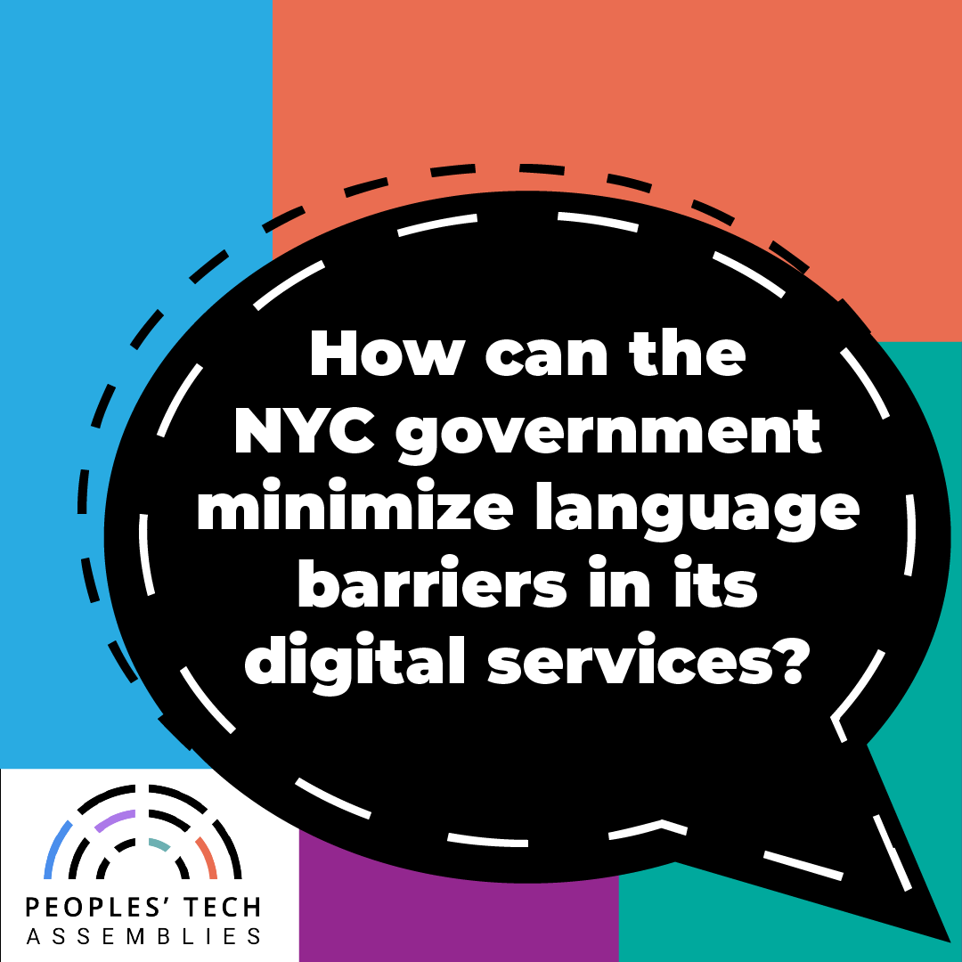 nycpa's tweet photo. How can NYC use Tech to create language justice for all New Yorkers?

💬Join #ThePeoplesTech to brainstorm: https://t.co/jXqLoKswfG

➕ Fill out the Community Survey! https://t.co/T0oKNMYrCB

@BetaNYC @csinews @CivStart @citizenlabco @MBPMarkLevine @NewAmericaPIT @cornell_tech https://t.co/tCrRPBute0
