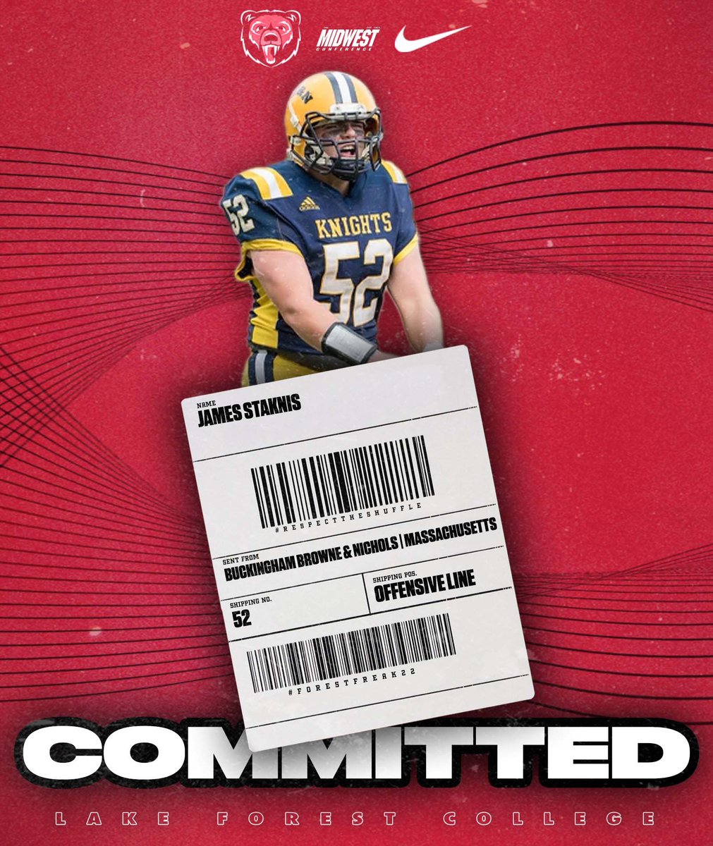 JStaknis's tweet photo. Very blessed and proud to announce my commitment to Lake Forest College. Thank you for everyone that helped along the way and can’t wait to get to work. @Coach_Willey_FB @LFC_FOOTBALL @CoachRandy_Rt https://t.co/vaYyNXF8fY