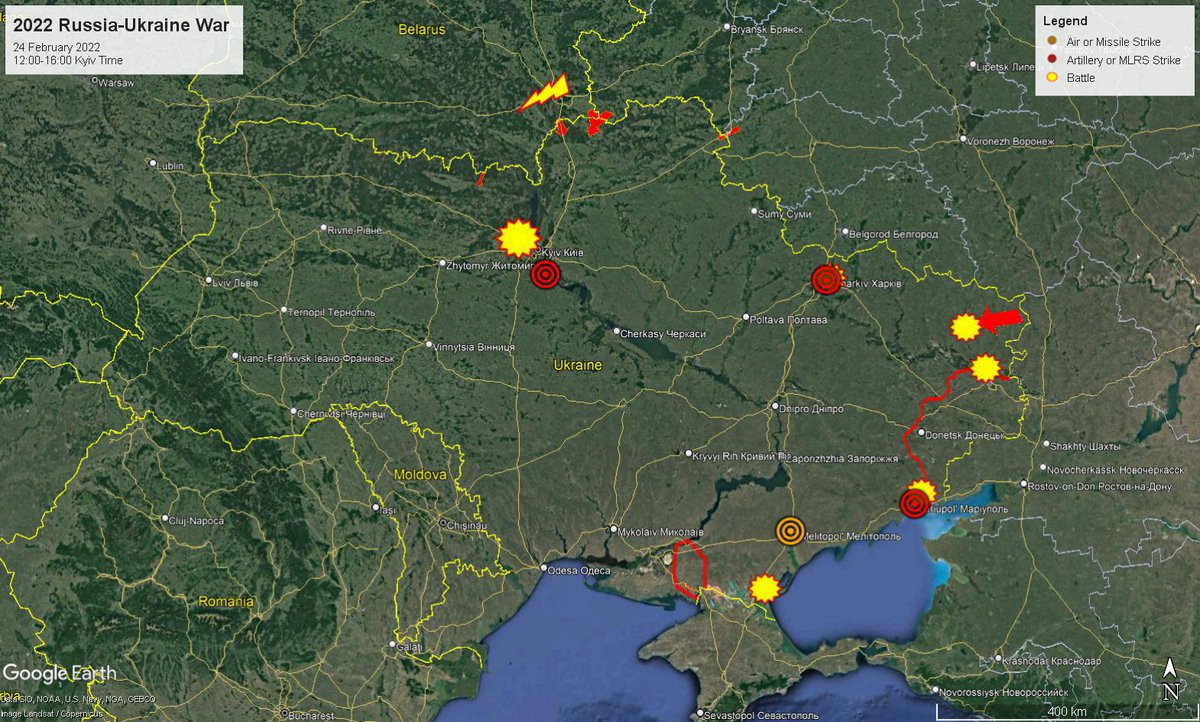 WarVsPeaceOrg's tweet photo. Part 3 of #RussiaUkraineWar reconstructing timeline from incomplete #OSINT: 24 February 2022 1200-1600.
Russian troops had already reached the Dnepr left bank at Nova Kakhovka, gaining control of water pipelines to Crimea. They arrived at Kalanchak by 1254. https://t.co/zl3mNU3tk7
