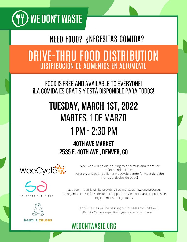 KS1075's tweet image. Make arrangements &amp;amp; share with a friend! 

When: Tuesday, March 1, from 1-2:30pm

Where: 40th Ave., Market St, 2535 E. 40th Ave. Denver

• free toys for the kids
• free food boxes
• free women friendly kits
• free baby diapers and formula 

#KSCares
#WeDontWaste
#Weecycle