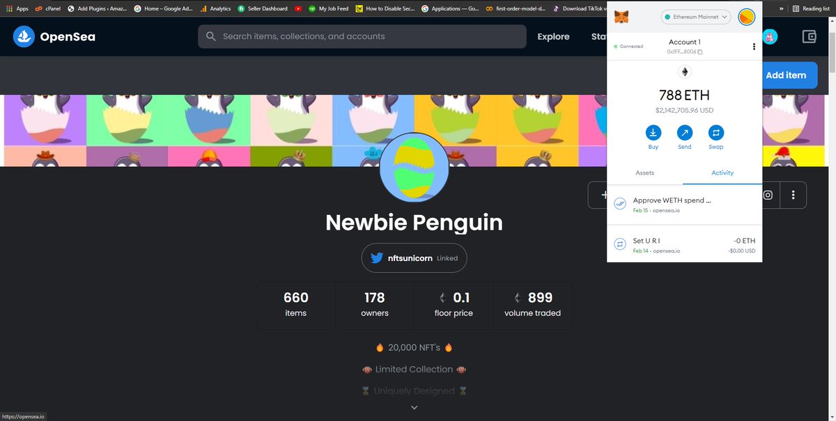 Traded over 899 #ETH till now.
We are going Viral .So Join our Community and make this Project a history of #NFTs 
Visit Newbie Penguin Now on Opensea