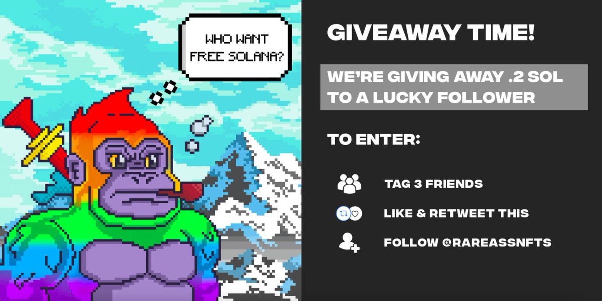 OGBiggi3's tweet photo. 🎁 GIVEAWAY 🎁

@SolPapi1 and @RareAssNFTs just teamed up to give YOU GUYS 0.2 $SOL

1️⃣ Tag 3 Friends
2️⃣ Like and RT
3⃣ FOLLOW @SolPapi1 &amp; @RareAssNFTs

⏳ Ends in 48hrs. 1 Winner!

#Giveaways #SolanaGiveaway #SolanaGiveaways #NFTGiveaway https://t.co/eu1CUuCRj1