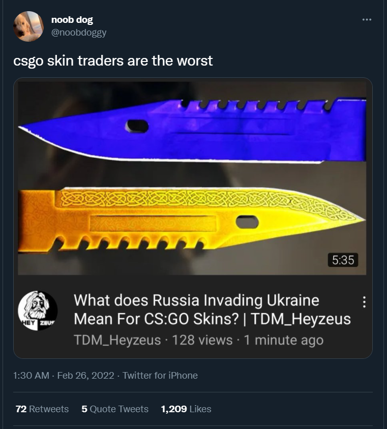 TDM_Jesus's tweet photo. Apparently a guy who cheats in video games for a living is really upset I made a video defending Ukraine and using skins as a way to talk about how valuable and fragile peace is.

Not sure if he's a Putin supporter or just fucking stupid 🤔 https://t.co/oOArZijuAE