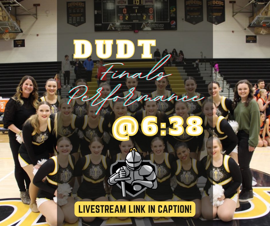 Prelims✅ Now onto finals!! Our performance time is 6:38! Tune in to cheer us on using the livestream link below!! Go Defenders💛🖤
•
Livestream link: doaneathletics.com/SIDHelp/m.php