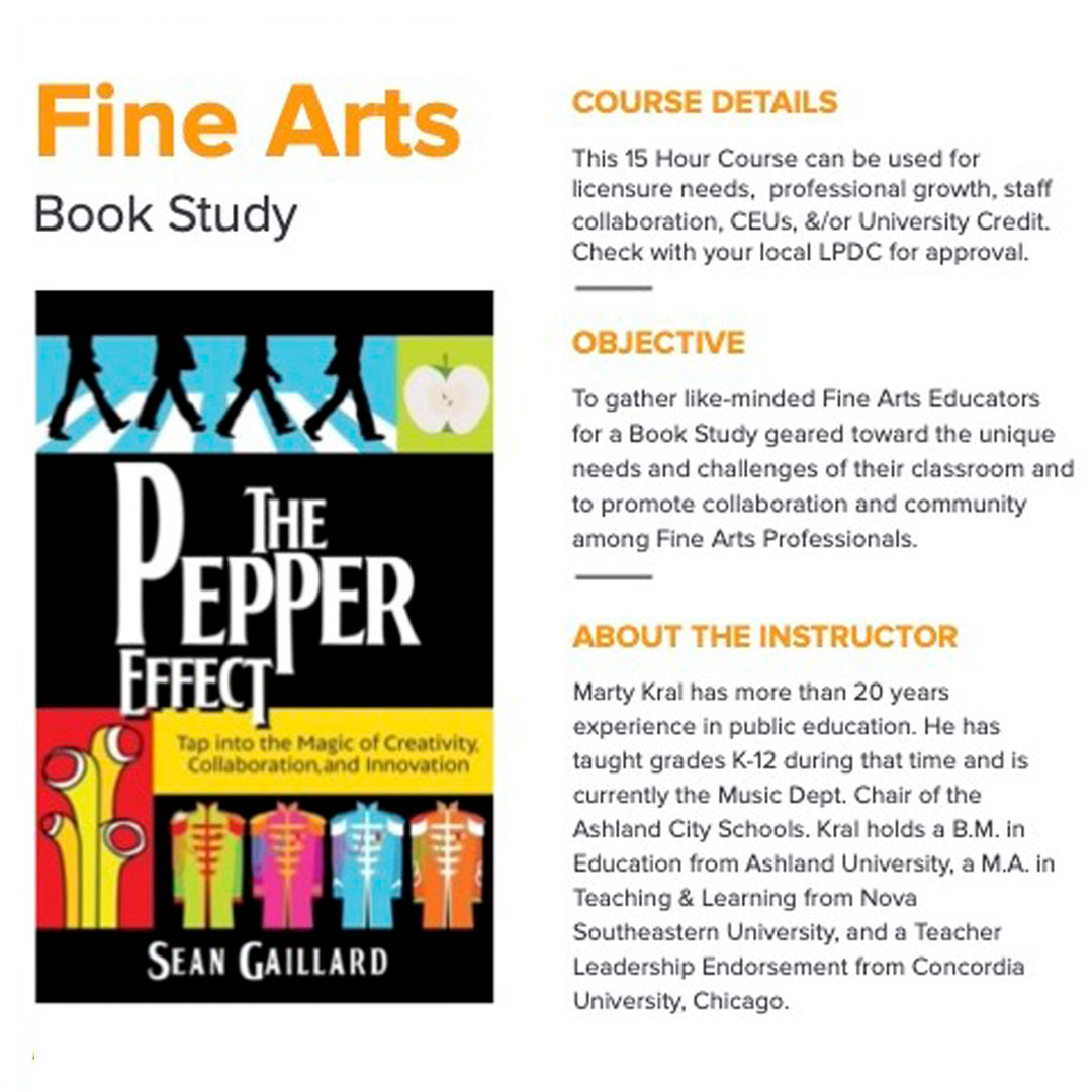 OhioAlliance's tweet photo. JOIN A FINE ARTS BOOK STUDY COHORT -- Ashland University Music Department Chair, Marty Kral, has put together a book study cohort that can fulfill multiple requirements for statewide teachers! For more info, email Marty Krahl at makral@goarrows.org #ashlanduniversity https://t.co/rVpQW7CHcT