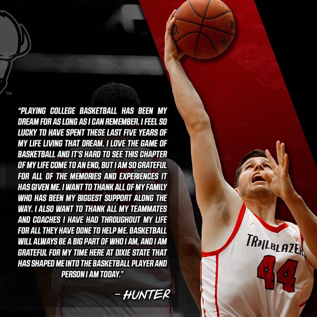 UtahTechMBB's tweet photo. Tomorrow is Senior Night so today we want to take a moment to thank our seniors for their time as Trailblazers. Next up, Hunter Schofield!

Thank you, Hunter for an incredible and historic 3 years as a Trailblazer!

#WeAreONE #DixieBlazers #BlazeYourTrail https://t.co/BYnizb68bR