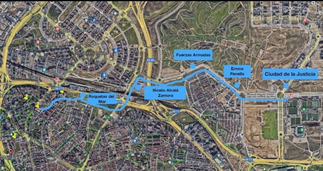 metrovaldebebas's tweet photo. Estimado @davidperez adjuntamos propuesta de nuestro brillante @noelioku26 que nos está ayudando mucho al barrio, con la ampliación de la L1 hasta Ciudad de la Justicia, para unirla con la L11 en el barrio de valdebebas. @Transportes_CM @HortalezaPV @AVValdebebas @HilosValdebebas https://t.co/zkca7b1Olc