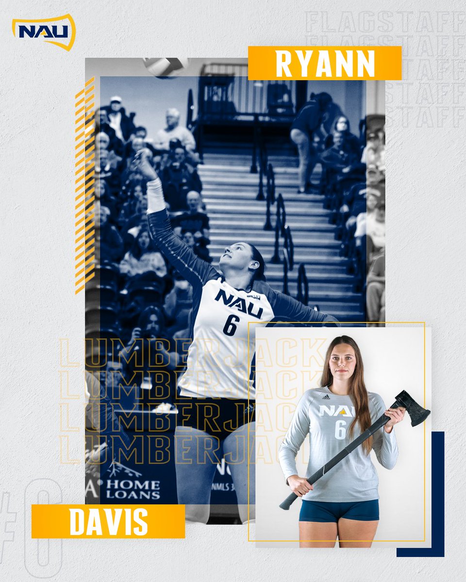 NAUVolleyball's tweet photo. 𝟐𝟎𝟐𝟏 𝐑𝐞𝐰𝐢𝐧𝐝: @ryanndavis5 concluded her career with her second All-@BigSkyVB honor! In her final season, she ranked third in the league in hitting (.317) and averaged 2.13 kills per set!

#NAUStrong ⚒️🌲💪 #BigSkyVB https://t.co/BJyjs9rgUz