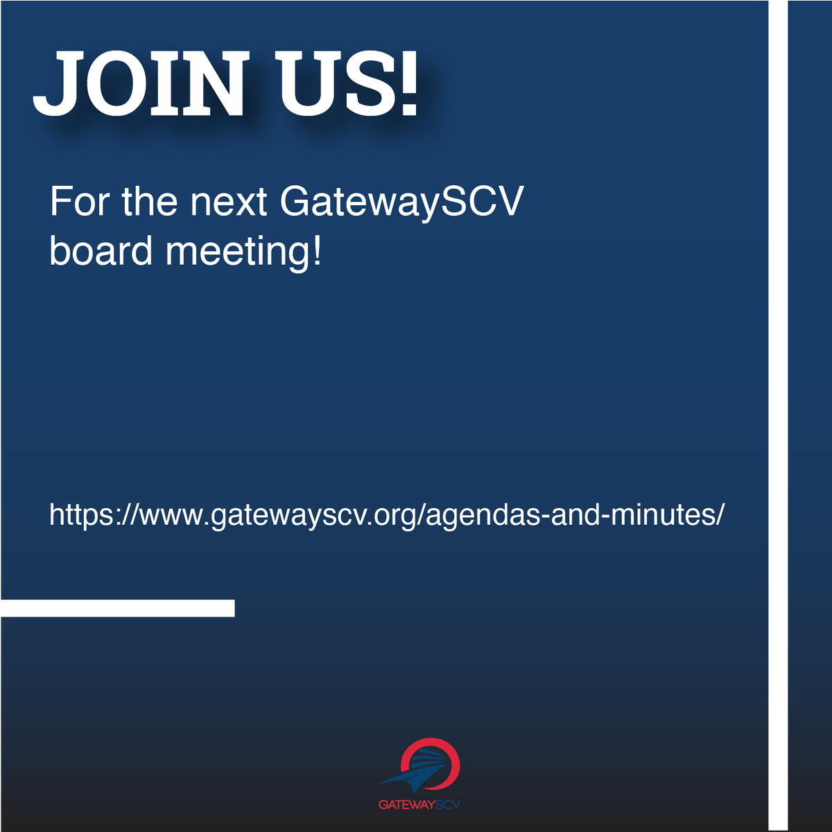 GatewaySCV's tweet image. There will be a GatewaySCV board meeting on March 1! For more Information, go to gatewayscv.org/agendas-and-mi…