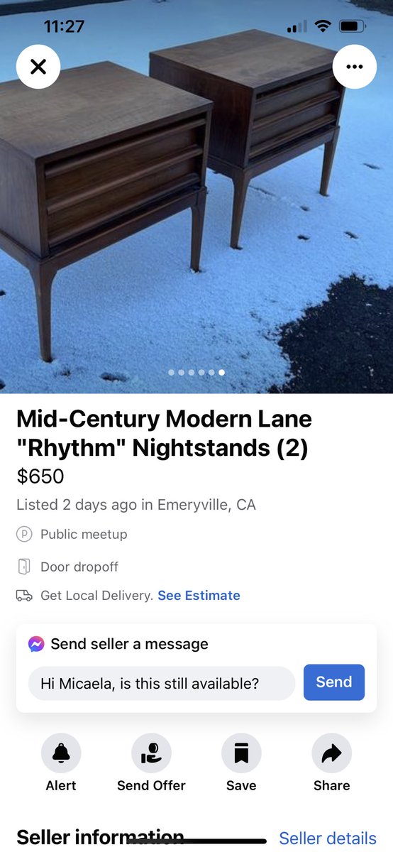 kalophile's tweet photo. I love Christoph Niemann’s prompt for #TheArtAssignment on PBS, which asks you to make three photographs of furniture experiencing the emotions of envy, melancholy, and confidence. These nightstands, found on Facebook marketplace, are really going through it. https://t.co/9nR2wefLOR
