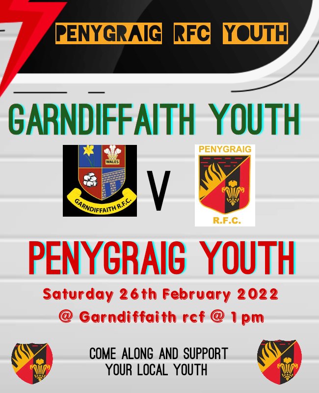 Tomorrow our youth travel to Garndiffaith rfc. Early kick off at 1pm