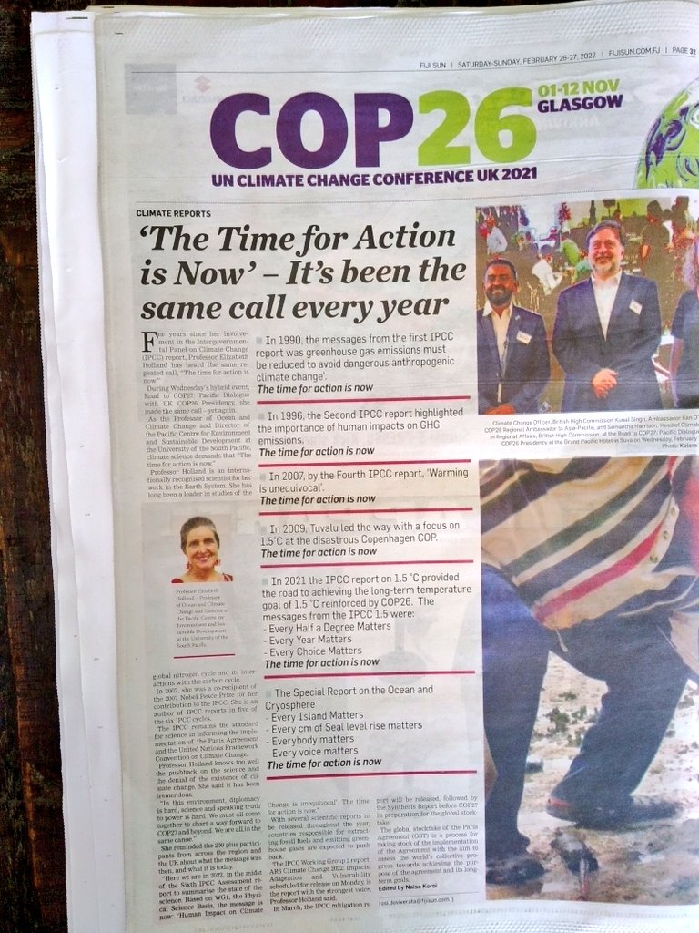#ReadIt in today's <a href="/sun_fiji/">Fiji Sun</a> #RoadToCOP27 @ElisabethHoll17 is an author of 5/6 of #IPCC Reports! #TimeForAction is #NOW <a href="/UniSouthPacific/">The University of the South Pacific</a>