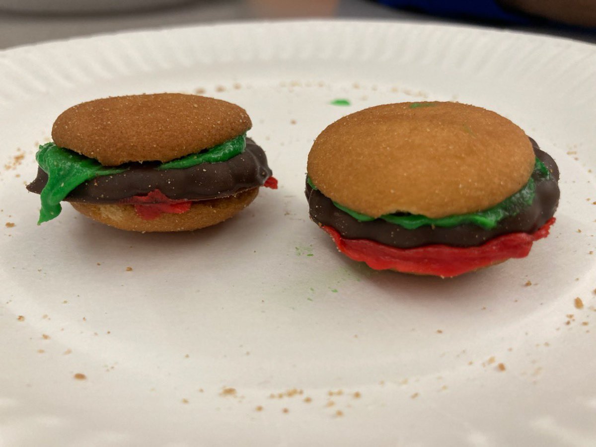 MonroeOwls's tweet photo. Fun food FriYAY! Students in our self-contained autism classes practice life skills by following a recipe and making a tasty treat! This week cookie hamburgers! 😋 #shinebright https://t.co/bAFFh8CG3T