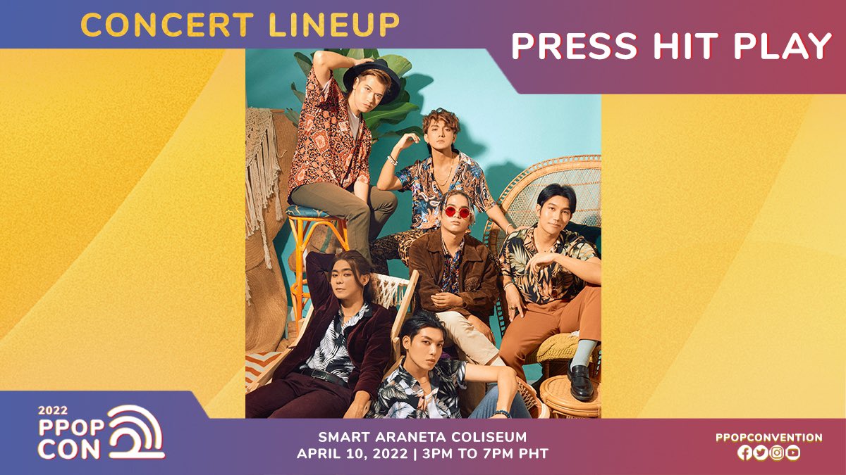 evosoundph's tweet photo. 📣 It’s official! This line up is making us crazy excited for April 10, 2022!!

@PPOPCONVENTION made a powerhouse line up of the most promising PPOP acts in the PH, @SB19Official @PressHitPlay @1stoneOfficial @BINI_ph 

#PHPonPPOPCON #PPOPCONatTHEBIGDOME #Press_Hit_Play https://t.co/4VjP9Kqfxb
