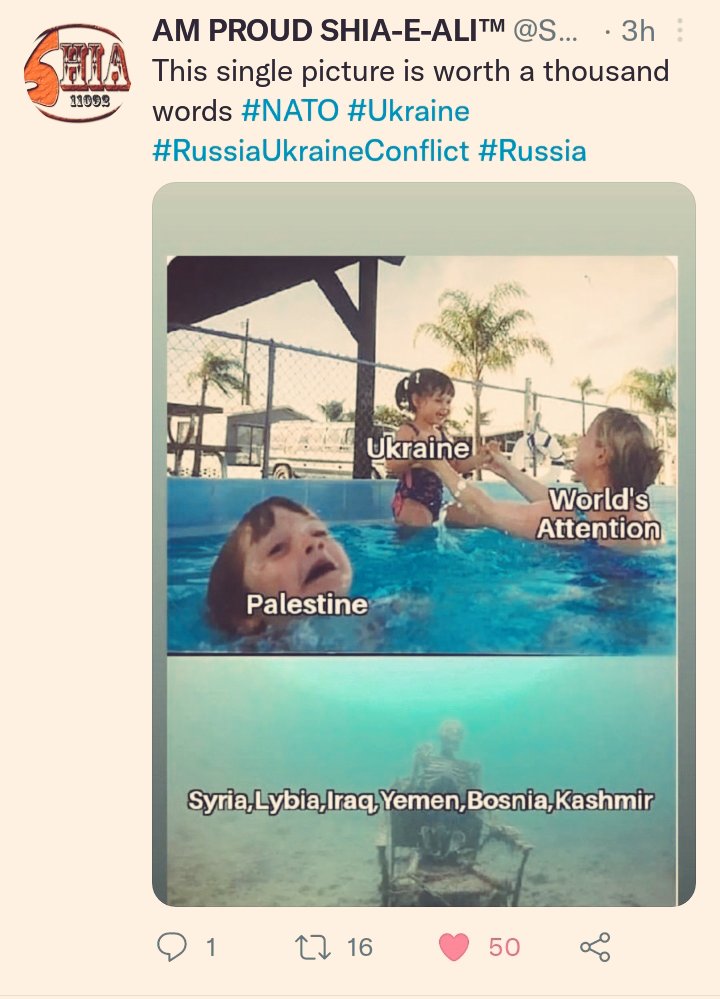 ImRaN11092's tweet photo. What #Russia did with #Ukraine since yesterday is not even 1% of what #Saudi regime is unleashing in #Yemen and what #Israel is perpetrating in #Palestine or what #US did in Afghanistan,Libya, Iraq &amp; Syria. 
Never ever forget that Ukraine was part of #NATO when they invaded Iraq. https://t.co/iCkNhm8z0q