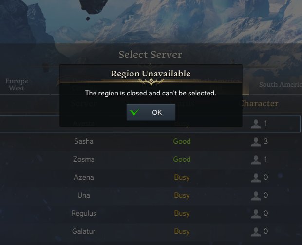 Villalonster's tweet photo. @playlostark  NA WEST region is closed??? https://t.co/JFUc3HloRx