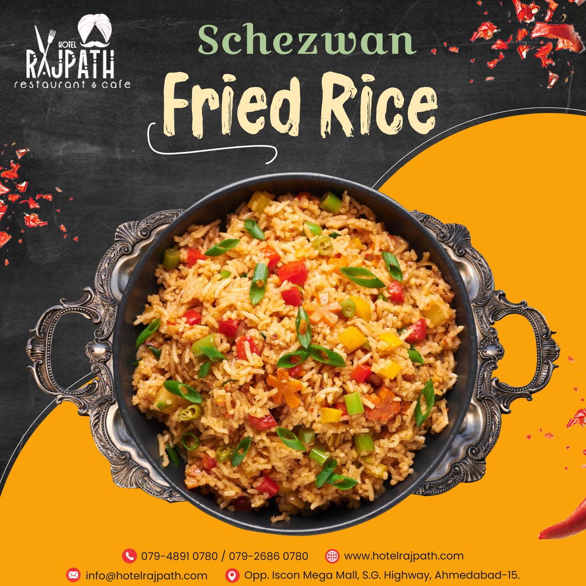 Hotel_Rajpath's tweet photo. Schezwan Fried Rice, a spicy rice dish from Indochinese cuisine, has one special ingredient; Schezwan Sauce, which gives it a deep spicy chilli-garlic flavour. If you are a spicy food lover, then this is the perfect dish for you. Order today! #SchezwanFriedRice #hotelrajpath https://t.co/AZrW4L2kYE
