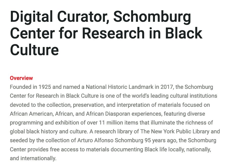 #JobAlert: Would you like to work at the #SchomburgCenter? We have a job opening as a Digital Curator. Learn more about the position. #jobopportunity #job nypl.pinpointhq.com/en/jobs/38938?…