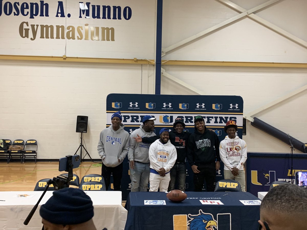 UprepFball's tweet photo. Tonight we celebrated these young mens future! We were short two, as both continued their excellence. One competing in state qualifiers for track  &amp; one a section basketball game! 8 seniors in total signed, what an accomplishment. Congratulations gentlemen! #ItsAllAboutTheU https://t.co/sCcQ0TwQd2