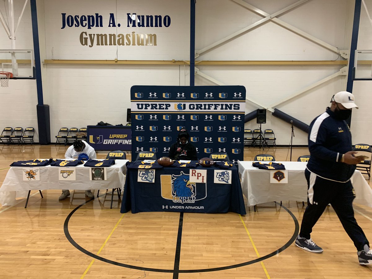 UprepFball's tweet photo. Tonight we celebrated these young mens future! We were short two, as both continued their excellence. One competing in state qualifiers for track  &amp; one a section basketball game! 8 seniors in total signed, what an accomplishment. Congratulations gentlemen! #ItsAllAboutTheU https://t.co/sCcQ0TwQd2