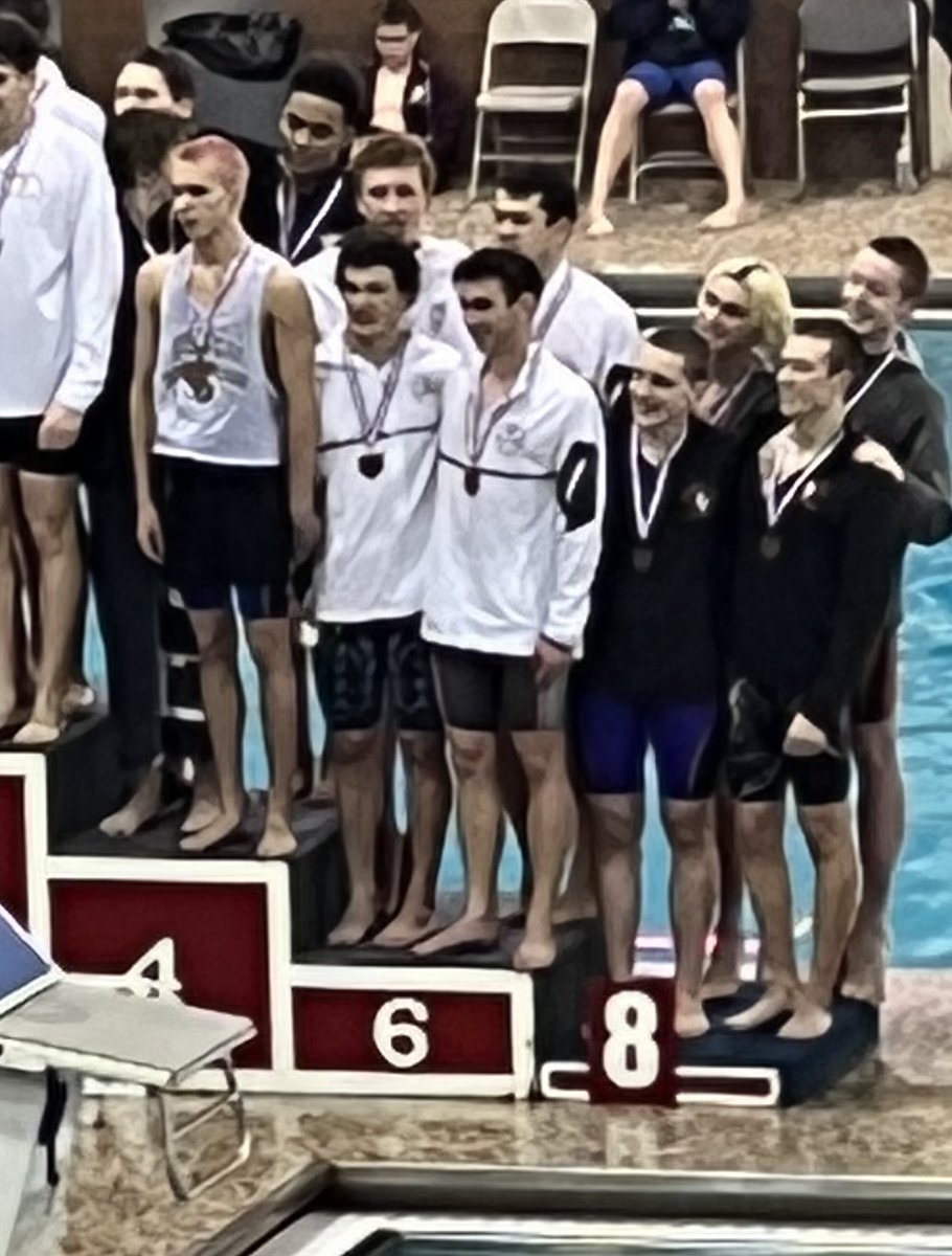 ca_aquavikes's tweet photo. Boys 200 free relay finishes 6th at state finals. Congratulations to Alek Balaloski, Drake Bellisari, Cy Richardson, and Gavin Lewis. @AcademyVikings https://t.co/8fdWVYhpms