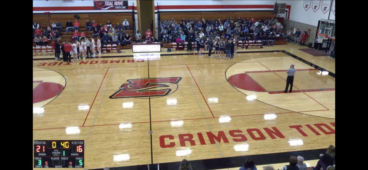 CoachWeck's tweet photo. Watching the @ClintonGirlsBB take on Edgerton tonight.  Super proud to be part of a community that shows this kind of support for our Cougars!  Check out all the BLUE behind our girls!  #FeedTheCougs @Gambl20 https://t.co/fIety49VtA