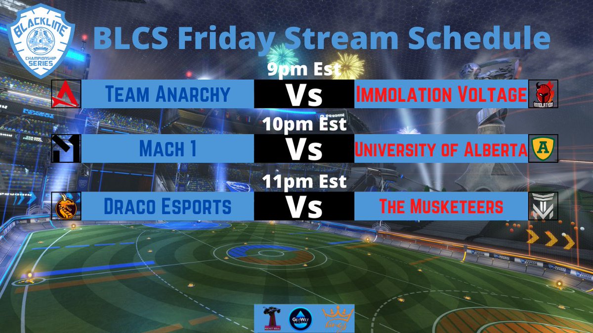BlackLineCS's tweet photo. The Streamed Matches Continue! Tonight's Lineup:
9pm:
@TeamAnarchy_GG Vs @ImmoEsports 
10pm:
@Mach1RLE Vs @UAlbertaEsports 
11pm:
Draco Esports Vs The Musketeers 

All Live over at:
https://t.co/GVYHknZExs https://t.co/lQPBXShu0N