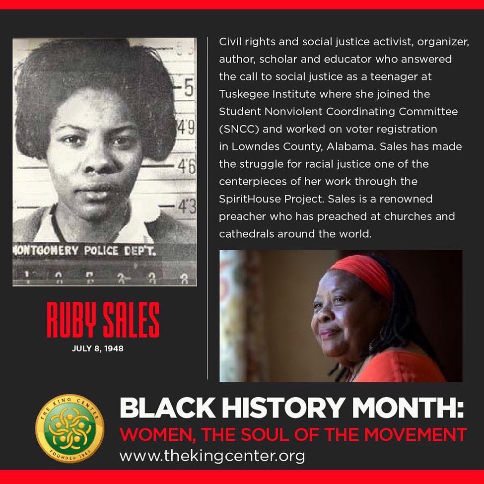 BerniceKing's tweet photo. Black History Matters. 365 Days/Year.
#WomenSoulOfTheMovement matter beyond #BlackHistoryMonth.
Thank you for learning with @TheKingCenter and sharing what you learn with others.
Today, we honor #RubySales. https://t.co/Pobf2CwDwu