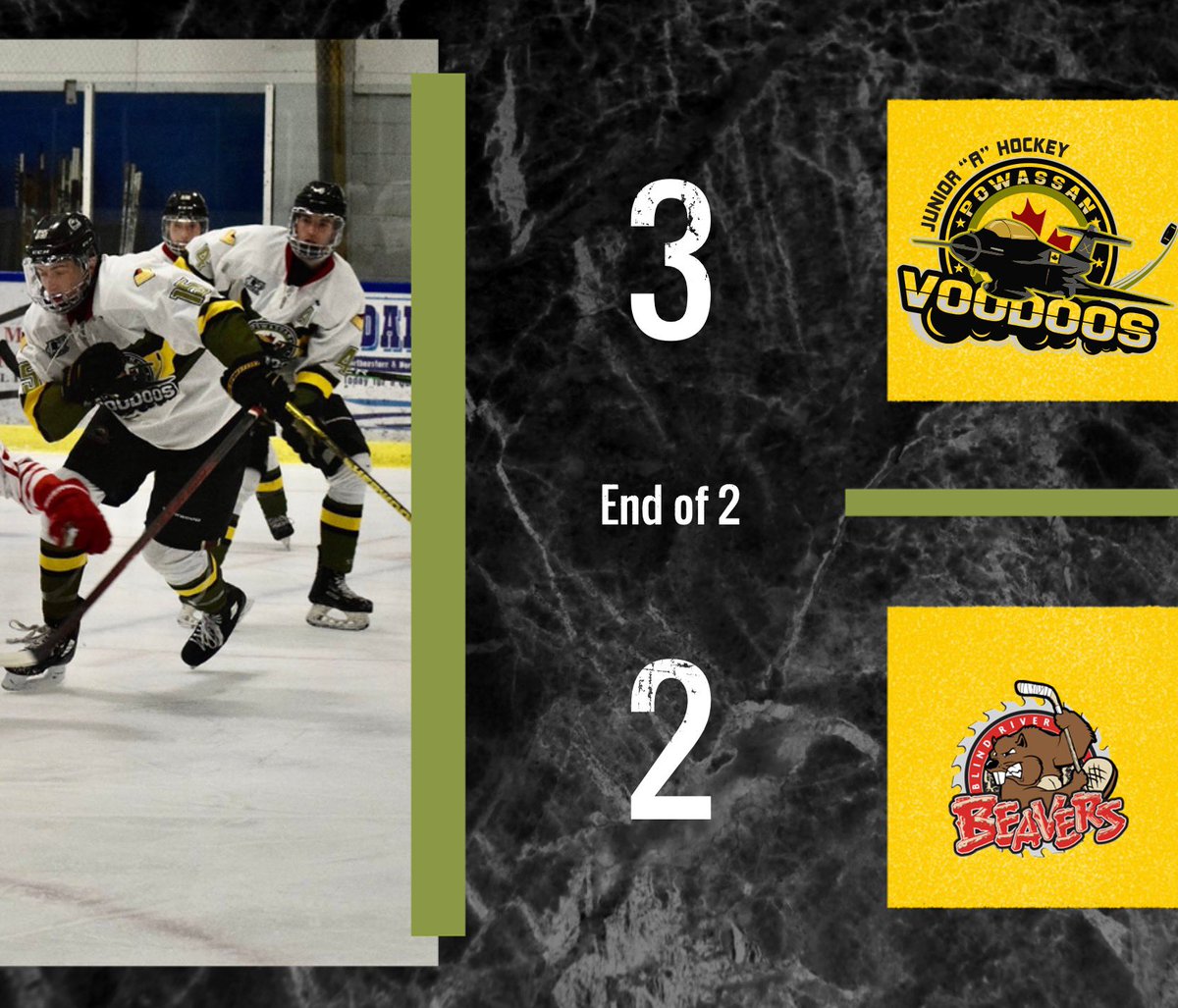 VoodoosNOJHL's tweet photo. AFTER TWO | Blind River tallies twice and Buffam finds the back of the net so the Voodoos lead by a goal headed to the final frame.
SOG: POW 16 | BR 22
#FindAWay #POWvsBR https://t.co/4bzvcspo5v