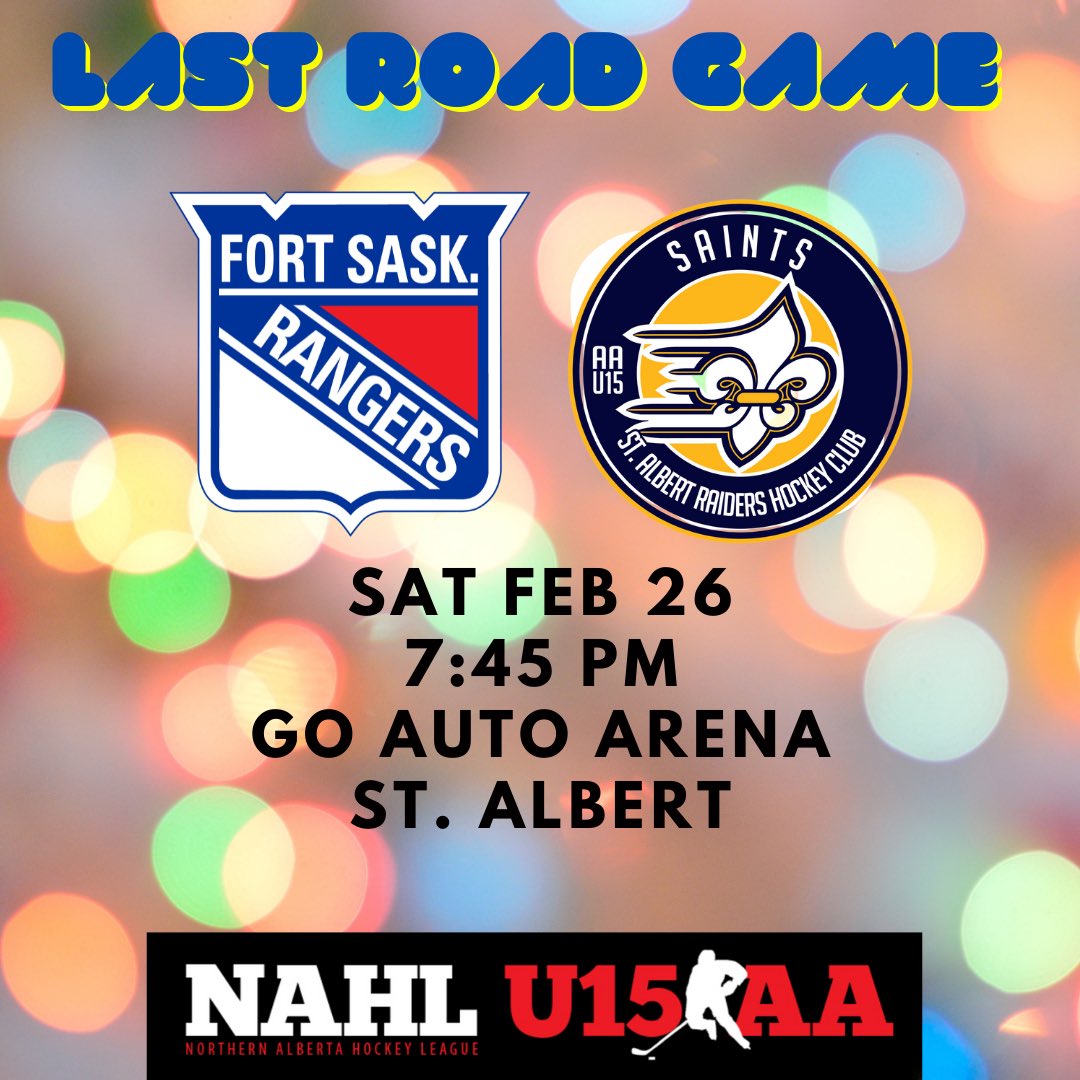 The boys hit the highway to St. Albert for the last road game of the regular season as they take on the <a href="/RaidersSaints/">St Albert Saints U15 AA</a> Saturday.   Come on down to the Go Auto arena for some u15AA action!!!!  #Redbuckets
