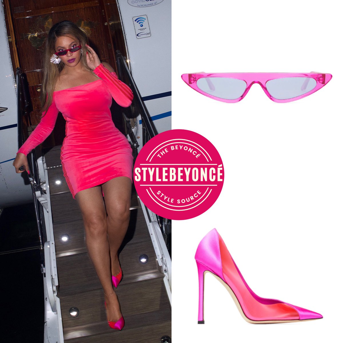1stylebeyonce's tweet photo. For her second Valentine’s Day look #Beyoncé wore:
#AndyWolf Florence sunglasses ($305)
#MessikaJewelry diamond earrings
#IVYHEART velour dress ($100)
#JimmyChoo Cass 110 pumps ($825) https://t.co/6io2LYDwVQ