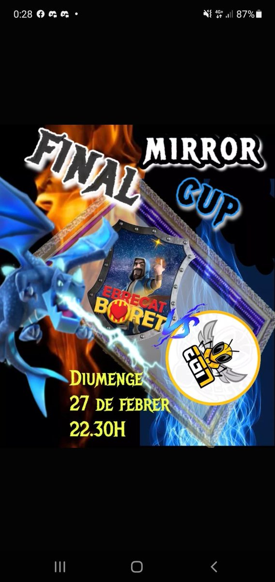 Últim esglaó!!! Però aquesta vegada, la finalíssima! Pròxim diumenge a les 22:30 passi el que passi, molt contents de ser a la final de la 1a competició organitzada per la gent de <a href="/LleidaPonent/">Lleida Ponent</a>. Ho donarem tot!✊✊✊ <a href="/Manelcat_Coc/">〽aNEL CAT (CoC)</a> <a href="/GambalfG/">Gambalf Lo Gris</a> <a href="/beltrihervas/">J.Manel BeltriHervas</a>