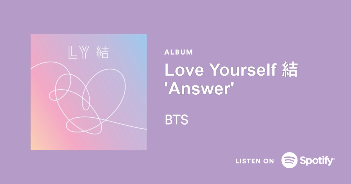 BTS_MAGISHOP's tweet photo. INFO📈 @BTS_twt

'Love Yourself 結 Answer' (2018) fue el álbum coreano con MÁS reproducciones en el chart global de álbumes semanales de Spotify (18-24/02/2022), ubicándose en el puesto 31 en general.

©ARMYonSpotify https://t.co/XuNZ1EeDoG