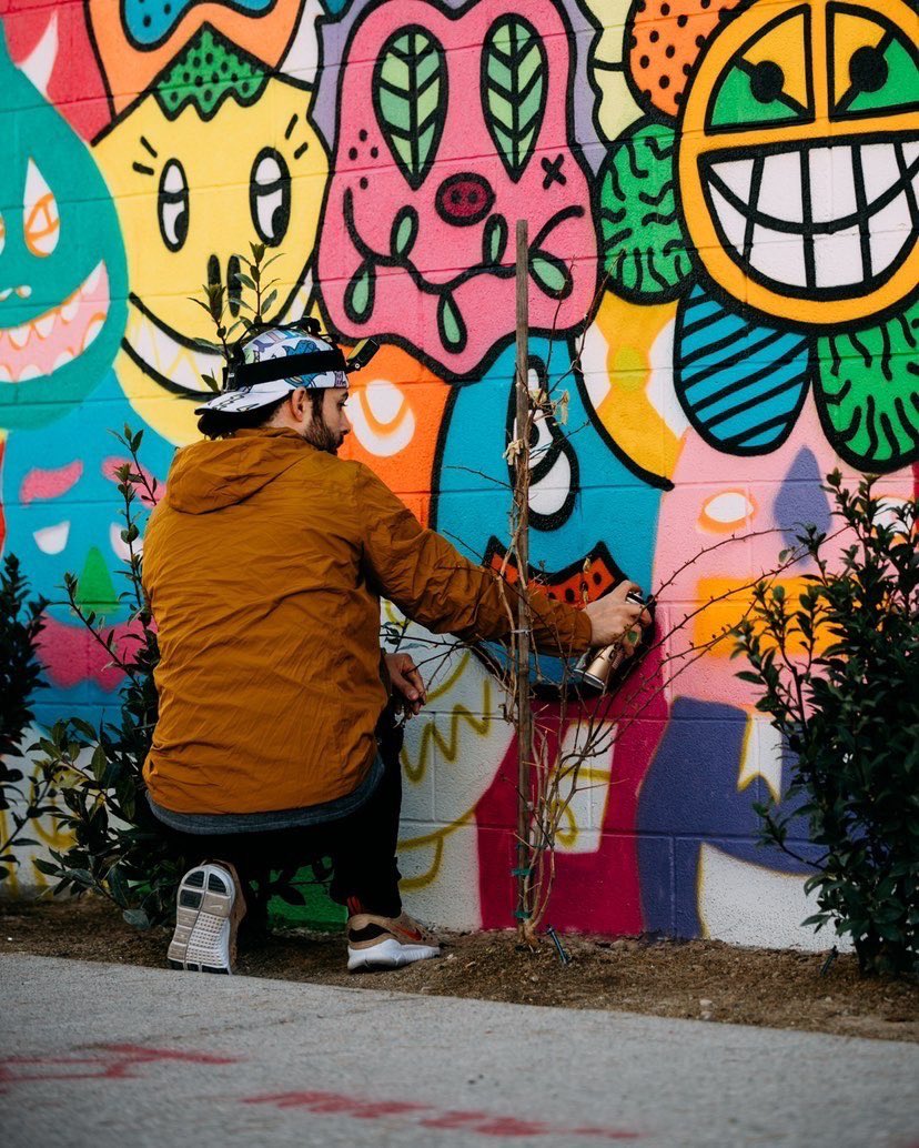 Some BTS photos of Adam and I working on the <a href="/prettydone/">Pretty Done</a> mural located at The English Hotel.  #DTLV. 📸: <a href="/lopez__adrianne/">Adrianne Lopez</a>