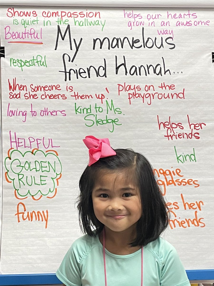 amsledge's tweet photo. Our sweet Hannah was our marvelous friend this week! Her friends had lots of love to share with her! #kindergartenrocks #createacommunity @MES_Mustangs https://t.co/d7ZFhFt4JM