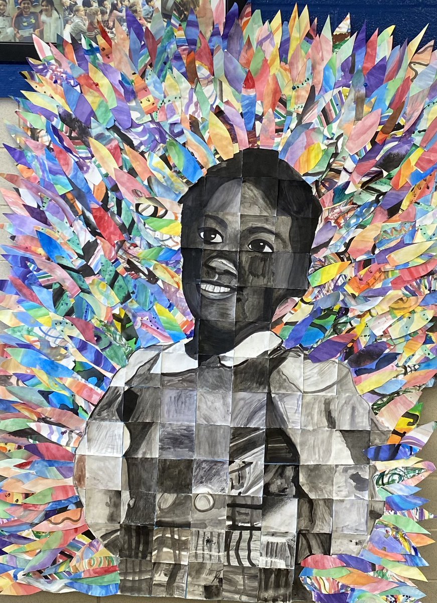 SPESgreenArt's tweet photo. My amazing student intern worked with the whole 5th grade to create this beautiful Collaborative Ruby Bridges Portrait @spes0310 @SPES_Library @RTwentey @sfisherBCPS https://t.co/YweriTSVmf