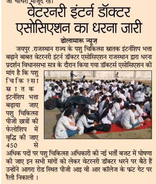 Virendrajhajha's tweet photo. लगातार तीन दिनों से इंटर्न पशु-चिकित्सक आंदोलनरत हैं सरकार को इनकी मांगों को मानना चाहिए 
@drarushimalik 
@drsanjeevbalyan 
@PRupala 
@GahlotXvc 
@Vets_Keonjhar 
@rsvu_raj 
@VeterinaryIndia 
@IndianVeterina1 
@UnityVeterinary 
@ashokgehlot51 
@rakhee_h 
@KavendraKV 
@AHDRajasthan https://t.co/U8TGj3x6eH