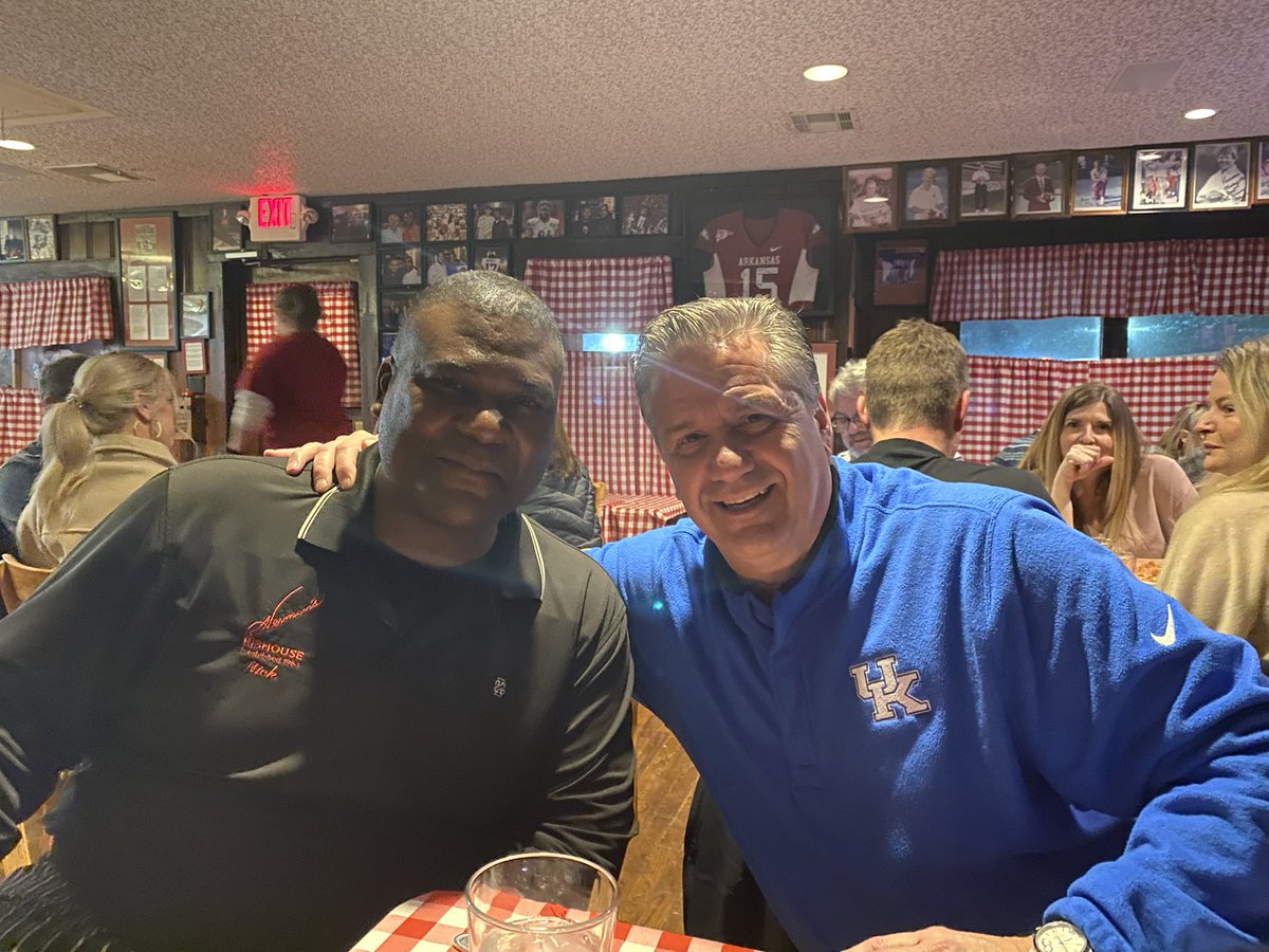 With Nick Wright of Herman’s Ribhouse. It’s my annual stop when in Fayetteville. Had dinner tonight with my longtime friend John Tyson. If you are anywhere close, it’s worth the drive!!!