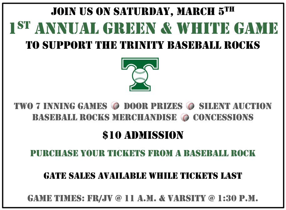 TrinityHSBBall's tweet photo. Come out to support the 2022 Baseball Rocks!  Purchase your tickets from a Baseball Rock today! https://t.co/K5tVi3huIw